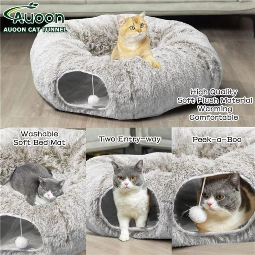 Cat Tunnel Bed with Central Mat Big Tube Playground Toys Soft Plush Material